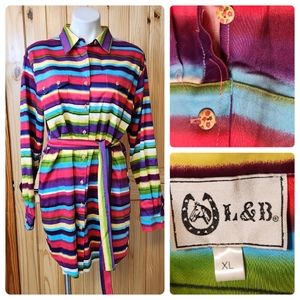 L&B Lucky & Blessed Southwest Shirt Dress Belted Women's XL